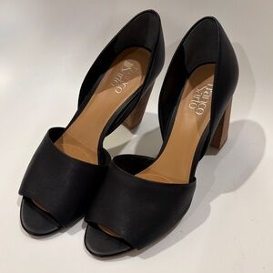 Franco Sarto Open Toe Heels With Leather Upper